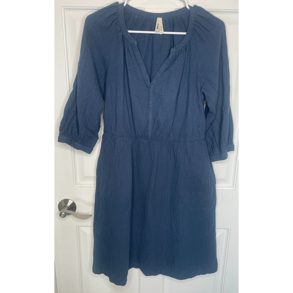 PACT Women’s Organic Cotton Double Gauze Short Dress Sz S Pockets Casual Coastal